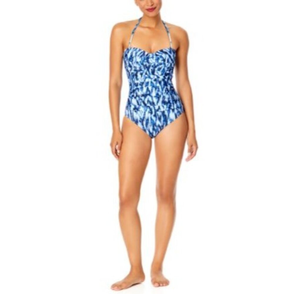 Anne Cole Twist Front Shirted Size 8 One piece Swim NWT Blue $60